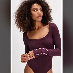 Such A Dreamer Cuff Bodysuit Merlot wine medium new nwt thong embroidered knit